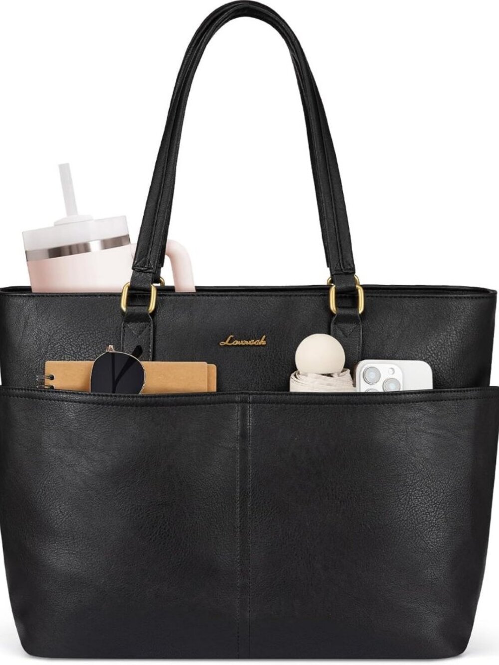 Stylish Vintage Leather Work Tote Bag for Women - 15.6" Laptop, Large Cup
